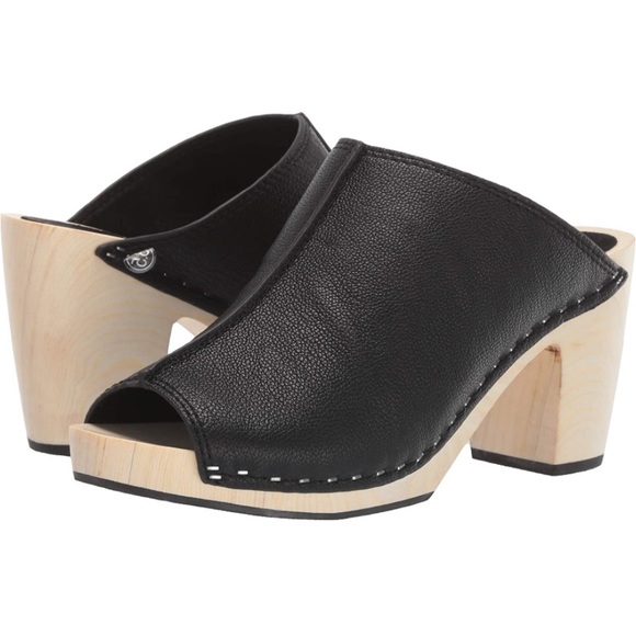 Kelsi Dagger Black Leather Brooklyn Boulder Chunky Wood Platform Clog Mules 7.5 - Picture 1 of 16